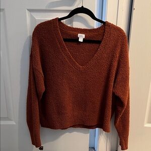 stars above Rust Textured V-Neck Sweater